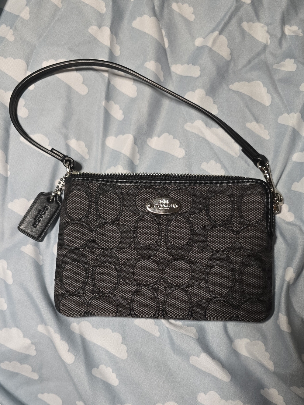 Coach Black Signature Wristlet with Leather Strap